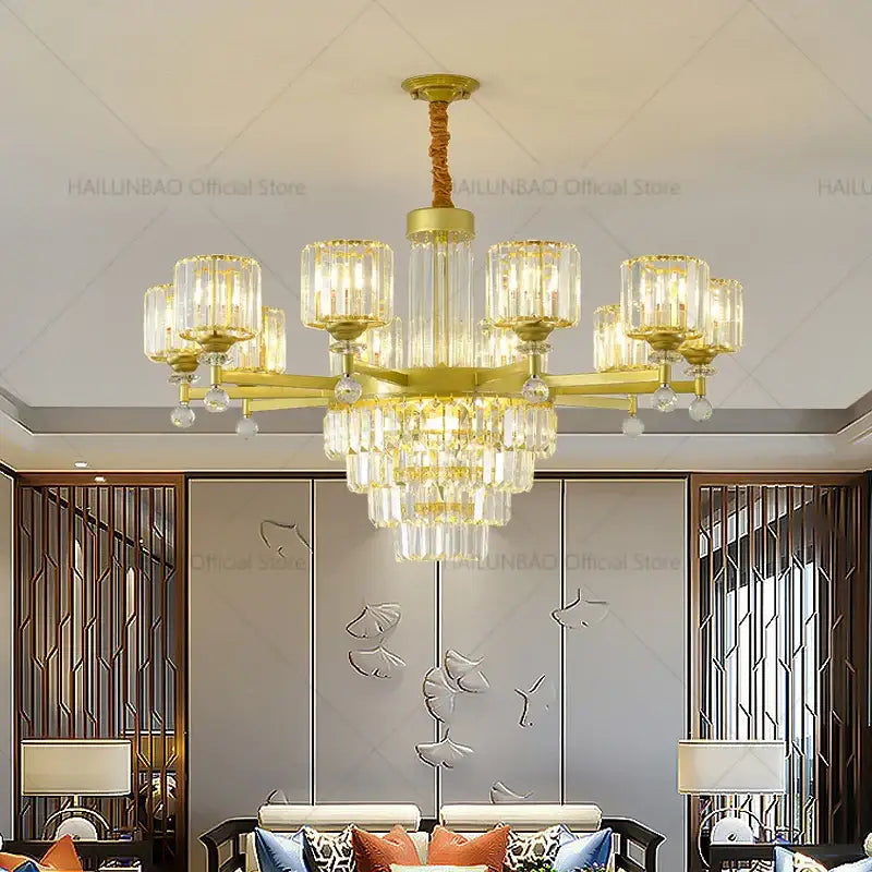 crystal chandelier golden multi tiered living room lamp