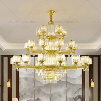 crystal chandelier golden multi tiered living room lamp