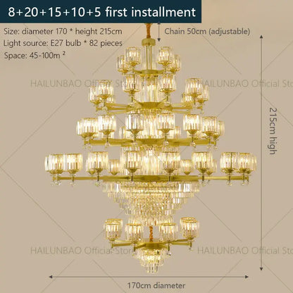 crystal chandelier golden multi tiered living room lamp