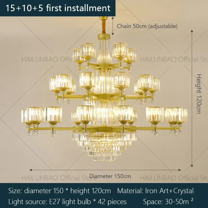 crystal chandelier golden multi tiered living room lamp