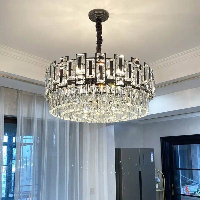 Modern black crystal chandelier living room glass prism light