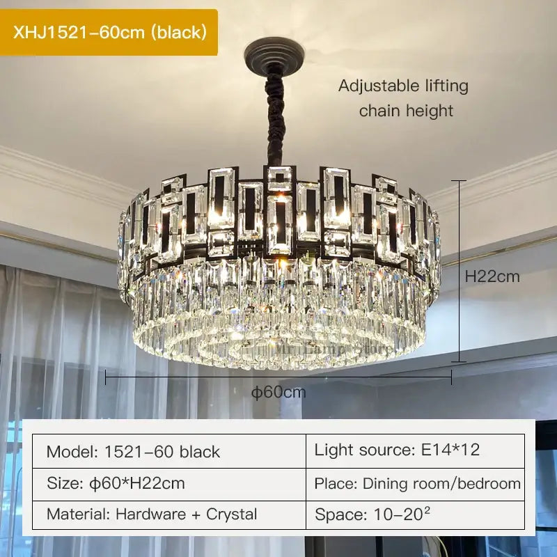 Modern black crystal chandelier living room glass prism light