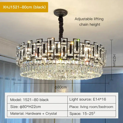 Modern black crystal chandelier living room glass prism light