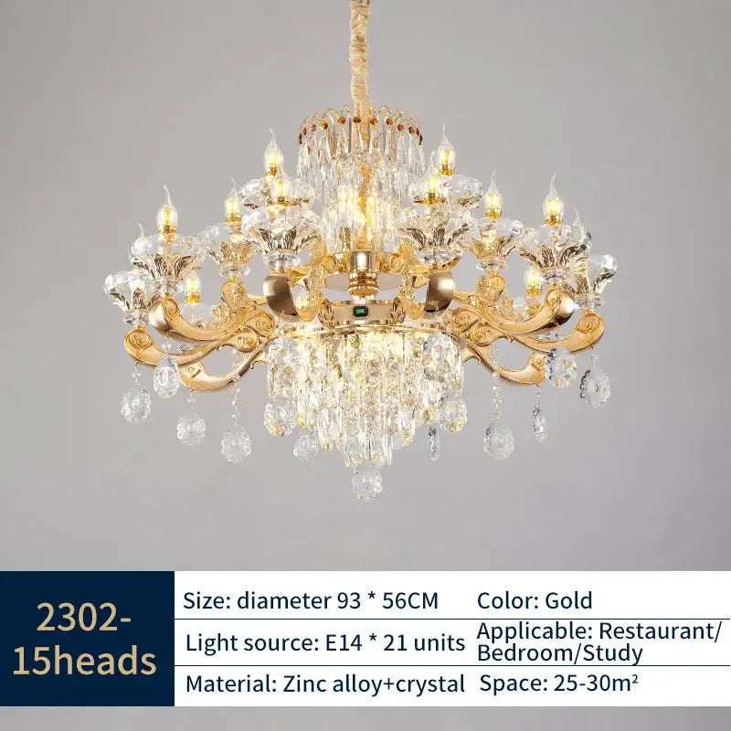 Classic european gold crystal chandelier dining room light