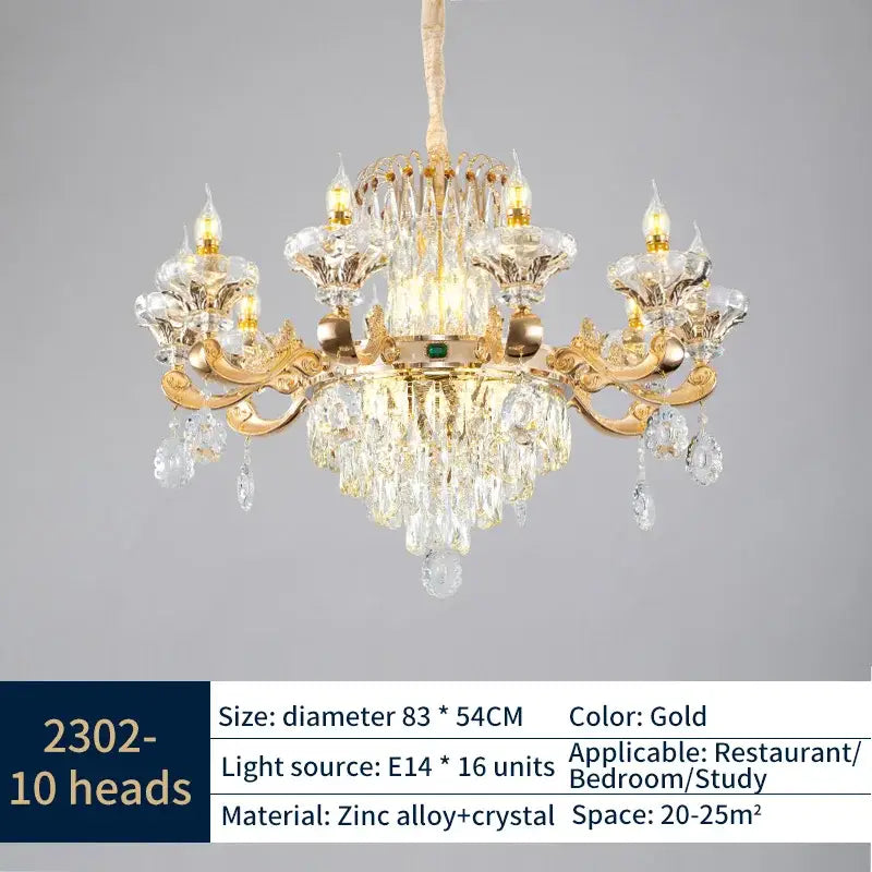 Classic european gold crystal chandelier dining room light
