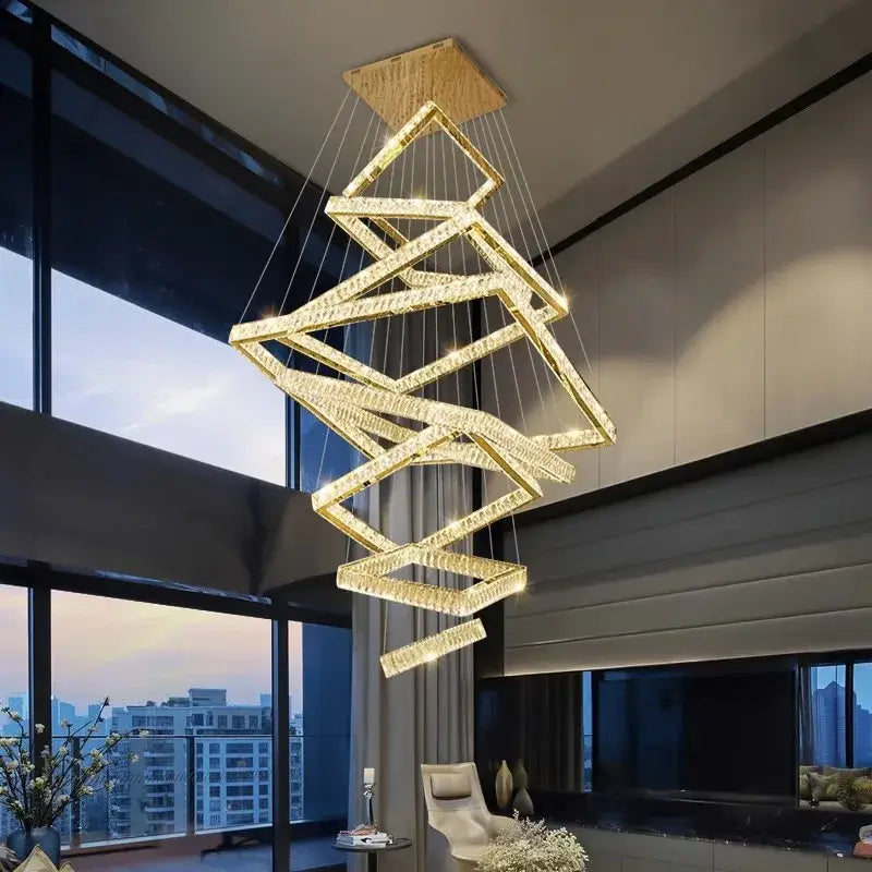 Modern golden geometric crystal chandelier living room light