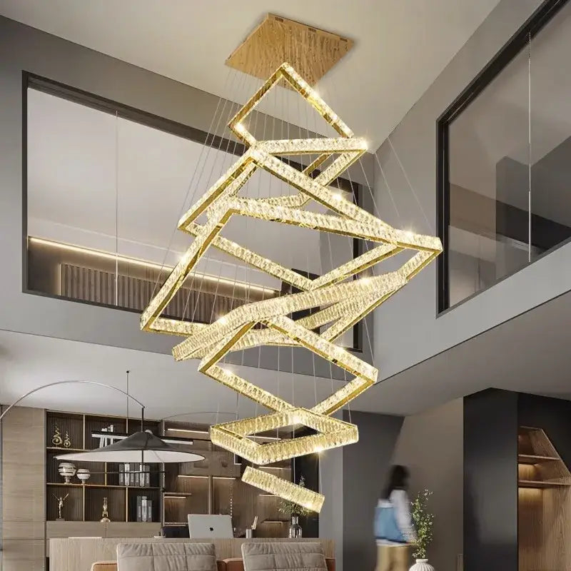 Modern golden geometric crystal chandelier living room light