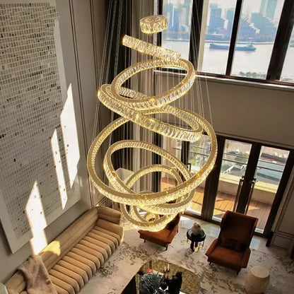 Golden spiral crystal chandelier living room pendant light