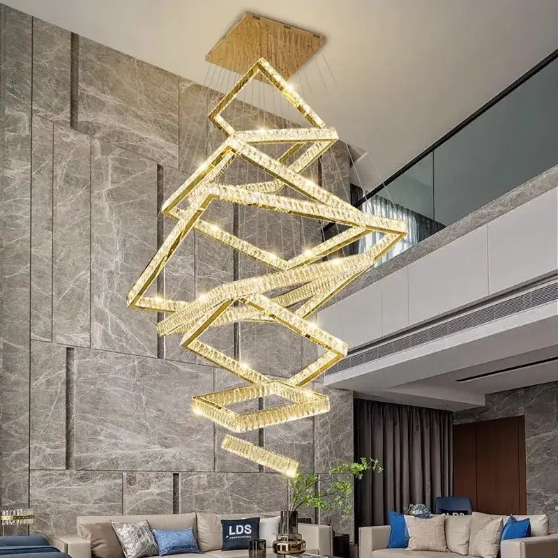 Modern golden geometric crystal chandelier living room light
