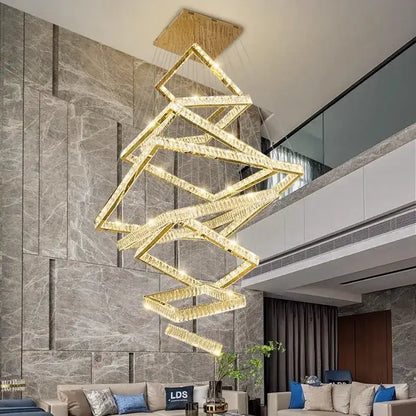 Modern golden geometric crystal chandelier living room light