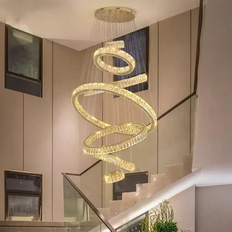 Golden spiral crystal chandelier living room pendant light