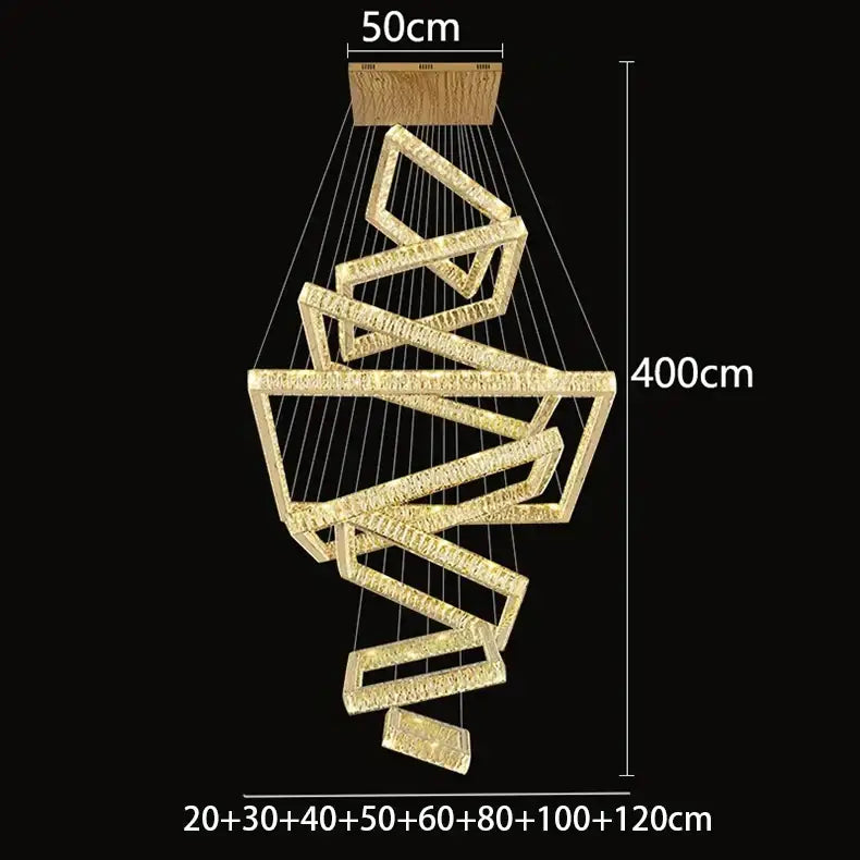 Modern golden geometric crystal chandelier living room light