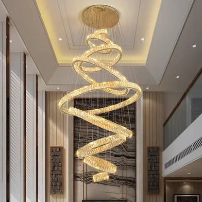 Golden spiral crystal chandelier living room pendant light