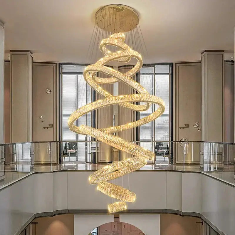 Golden spiral crystal chandelier living room pendant light