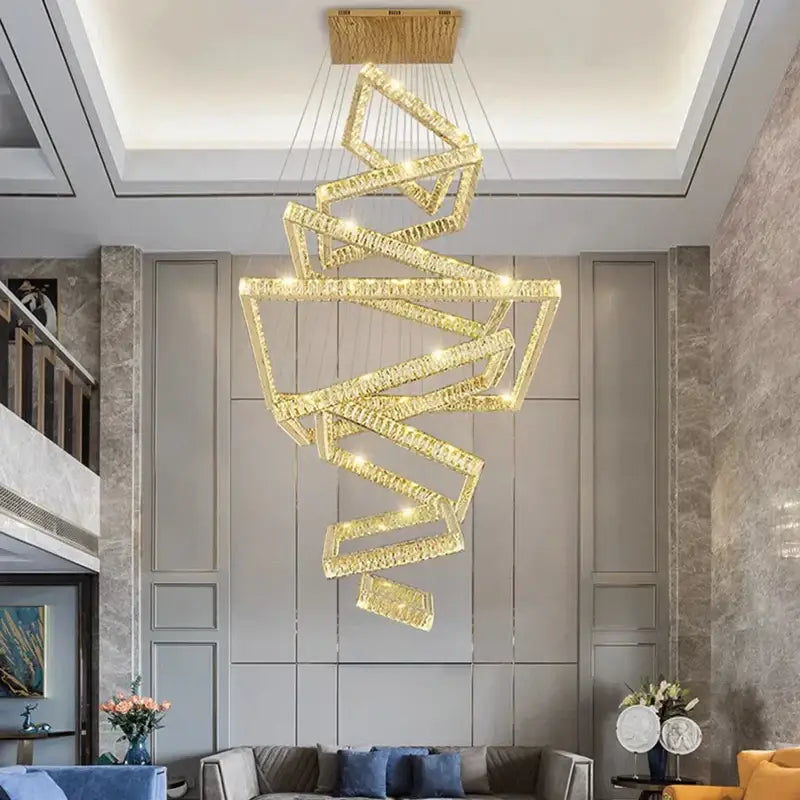Modern golden geometric crystal chandelier living room light