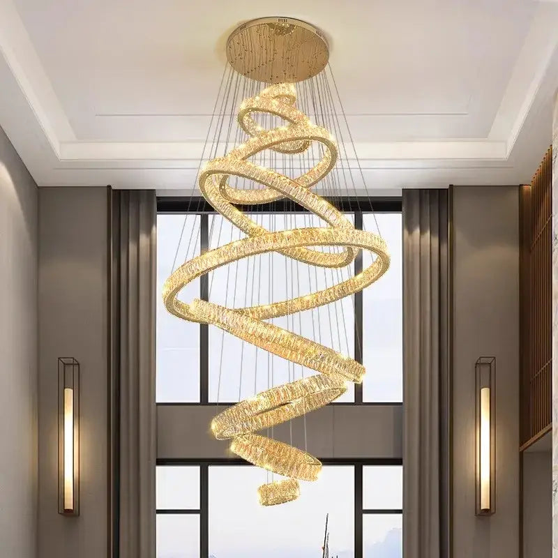 Golden spiral crystal chandelier living room pendant light