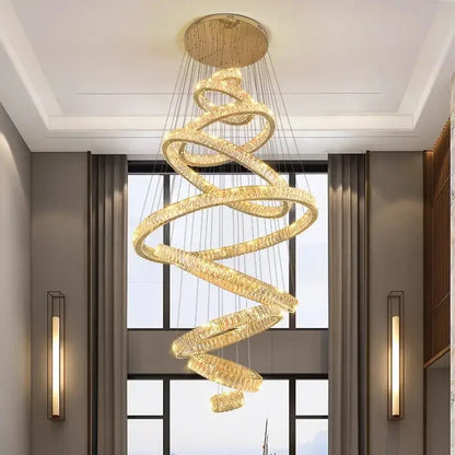 Golden spiral crystal chandelier living room pendant light