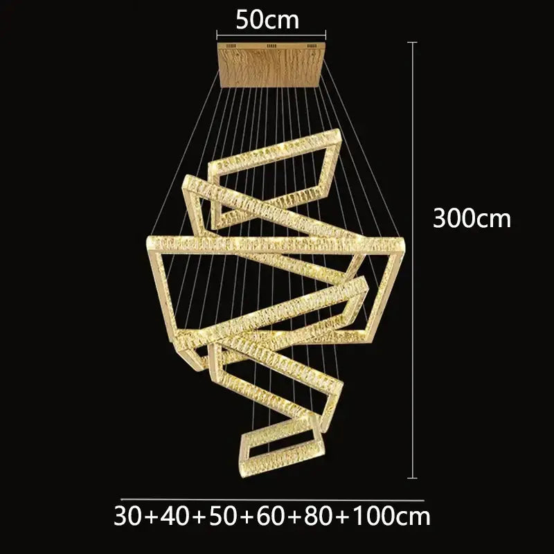 Modern golden geometric crystal chandelier living room light