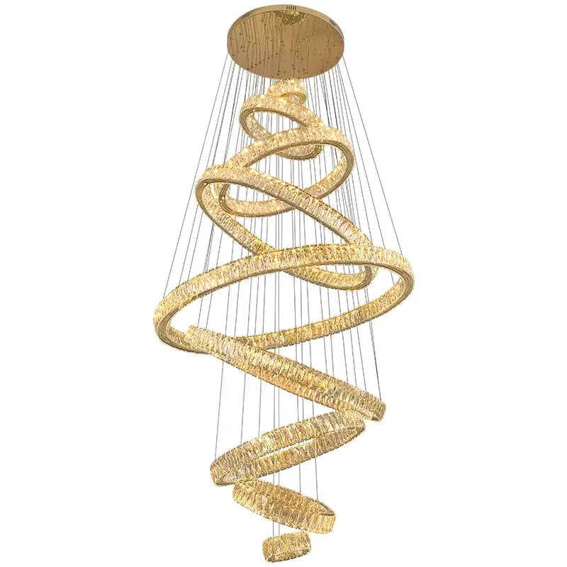 Golden spiral crystal chandelier living room pendant light