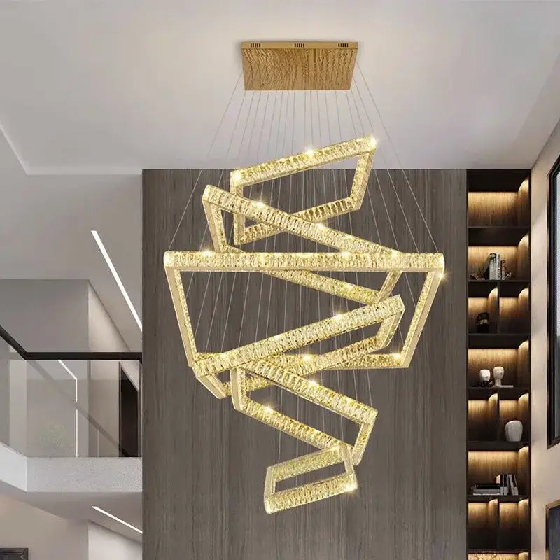 Modern golden geometric crystal chandelier living room light