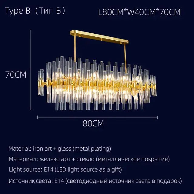 Elegant gold crystal chandelier dining room luxury pendant light
