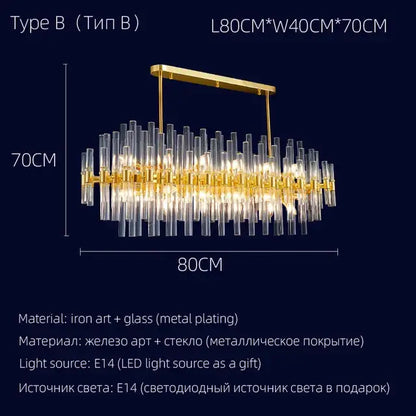 Elegant gold crystal chandelier dining room luxury pendant light