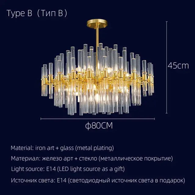Elegant gold crystal chandelier dining room luxury pendant light
