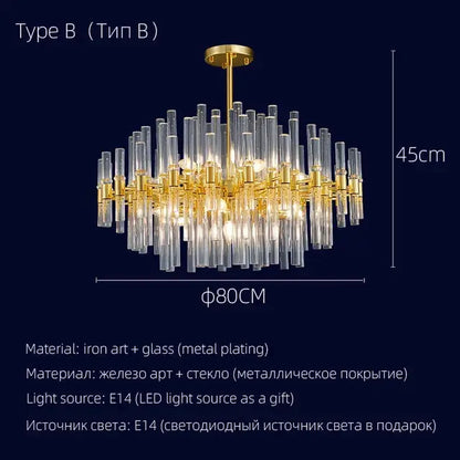 Elegant gold crystal chandelier dining room luxury pendant light