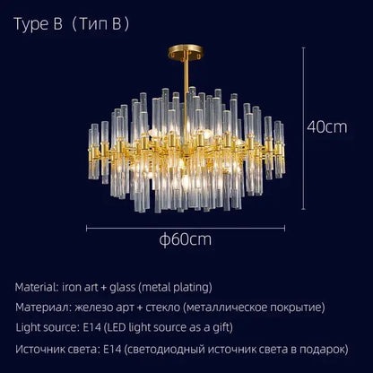 Elegant gold crystal chandelier dining room luxury pendant light