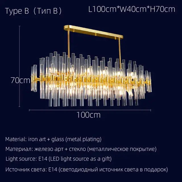 Elegant gold crystal chandelier dining room luxury pendant light