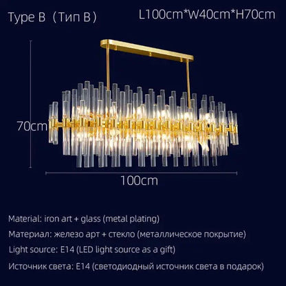 Elegant gold crystal chandelier dining room luxury pendant light
