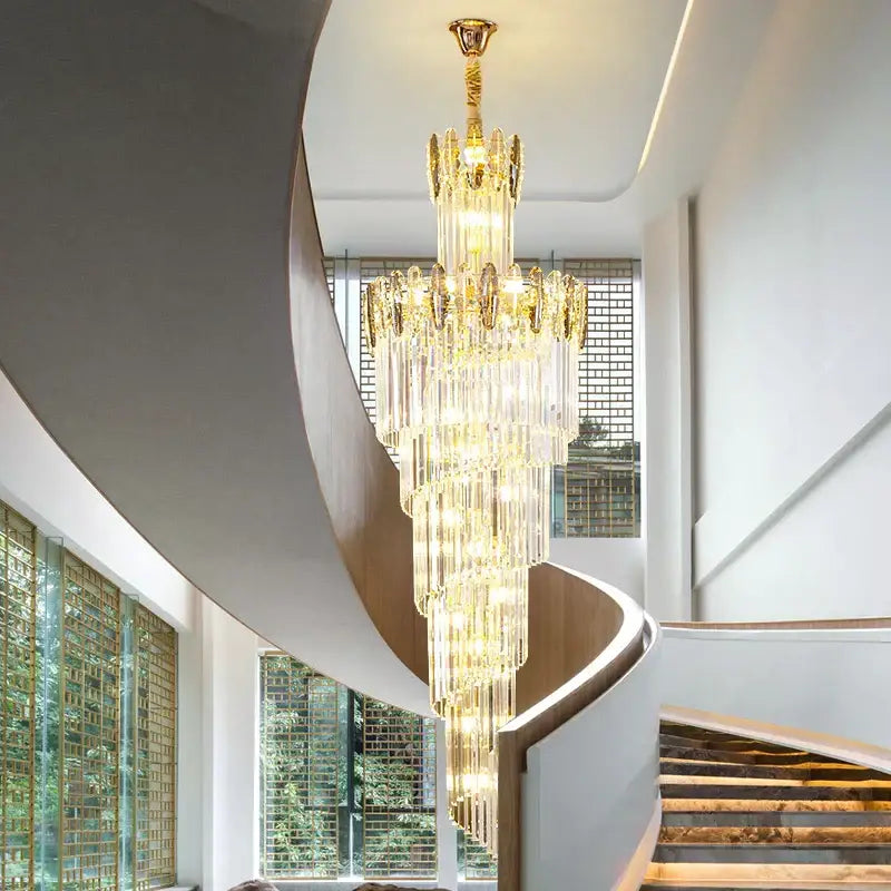 crystal chandelier gold multi tier staircase light
