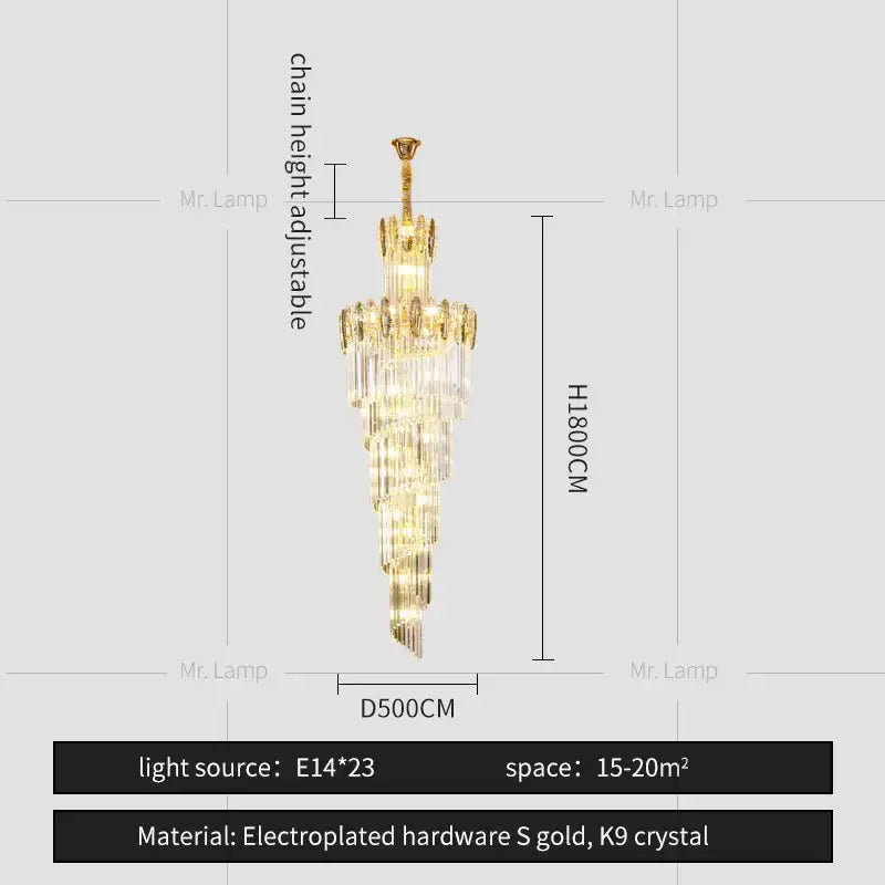crystal chandelier gold multi tier staircase light