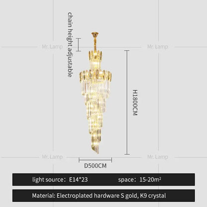 crystal chandelier gold multi tier staircase light