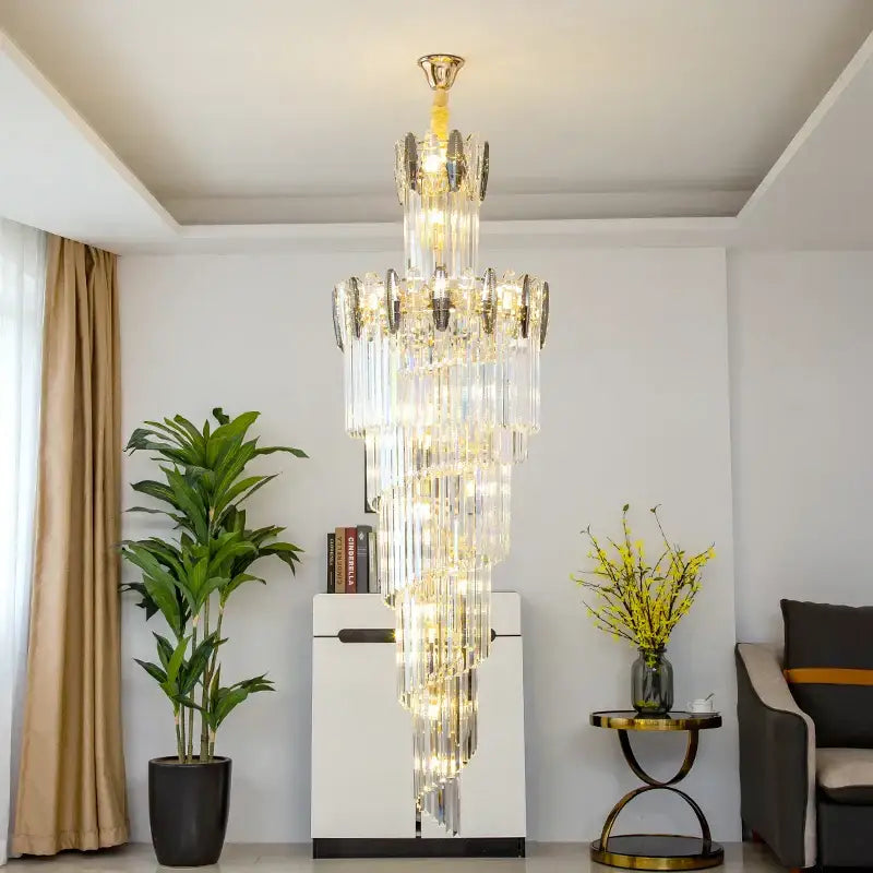 crystal chandelier gold multi tier staircase light