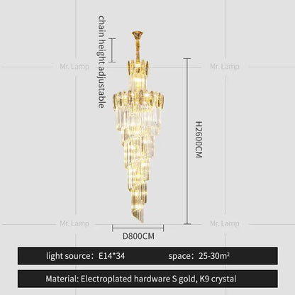 crystal chandelier gold multi tier staircase light