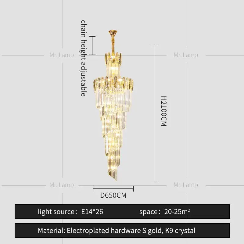 crystal chandelier gold multi tier staircase light