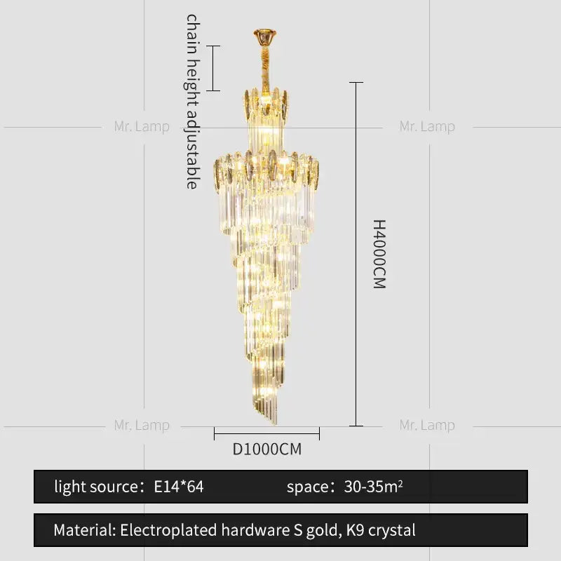 crystal chandelier gold multi tier staircase light