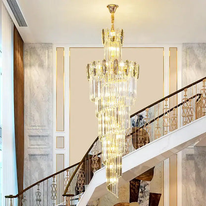crystal chandelier gold multi tier staircase light