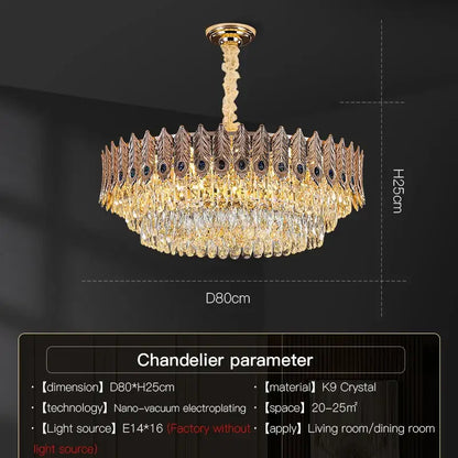 Golden peacock crystal chandelier living room teardrop pendant light