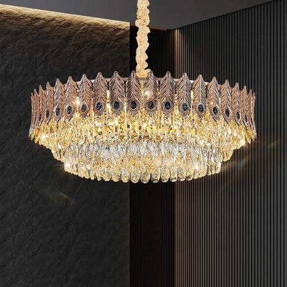 Golden peacock crystal chandelier living room teardrop pendant light