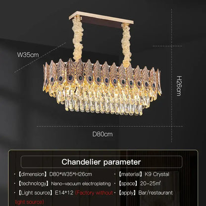 Golden peacock crystal chandelier living room teardrop pendant light