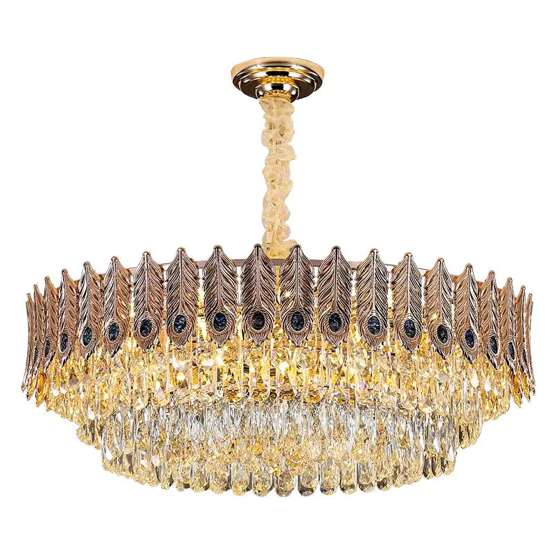 Golden peacock crystal chandelier living room teardrop pendant light
