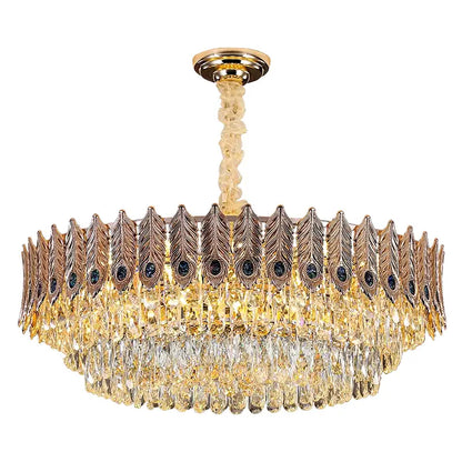Golden peacock crystal chandelier living room teardrop pendant light