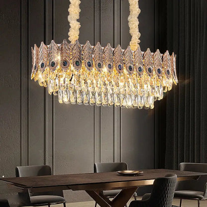 Golden peacock crystal chandelier living room teardrop pendant light