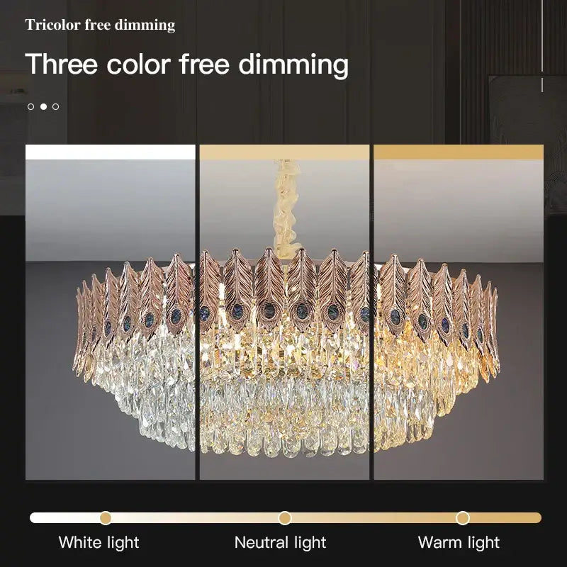 Golden peacock crystal chandelier living room teardrop pendant light