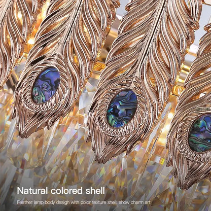 Golden peacock crystal chandelier living room teardrop pendant light