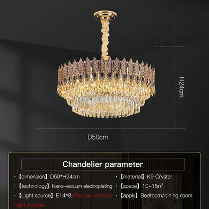 Golden peacock crystal chandelier living room teardrop pendant light