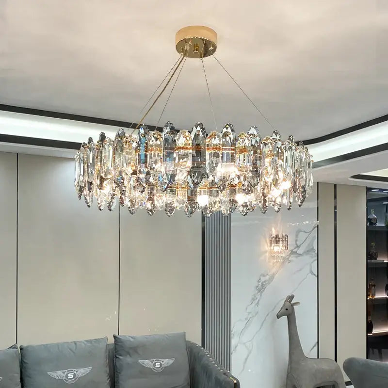 Luxury gold tiered crystal chandelier dining room pendant light