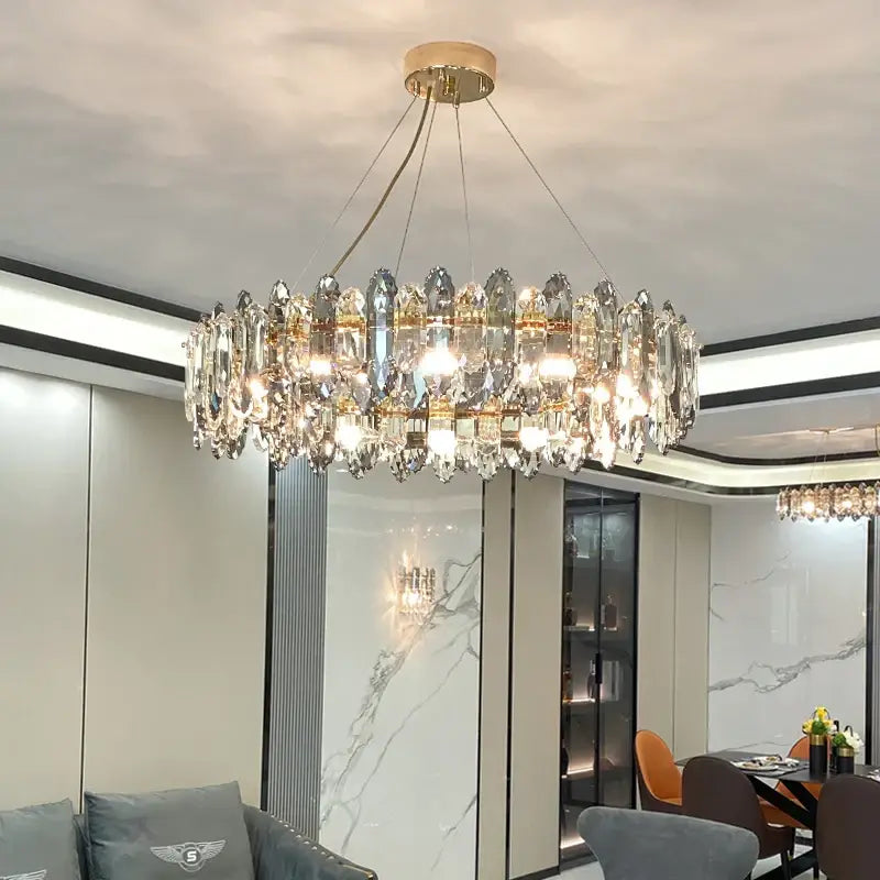 Luxury gold tiered crystal chandelier dining room pendant light